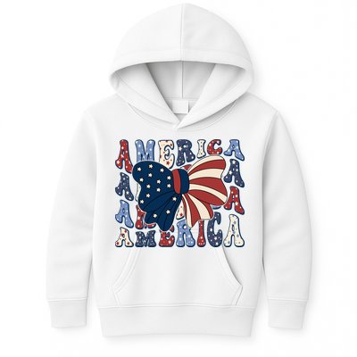 Retro America Bow USA 4th Of July Kids Hoodie