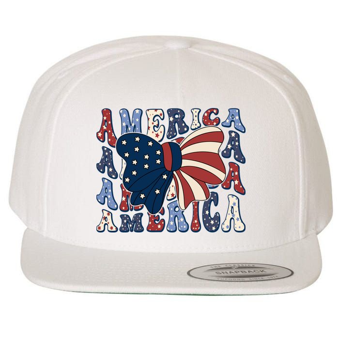 Retro America Bow USA 4th Of July Wool Snapback Cap
