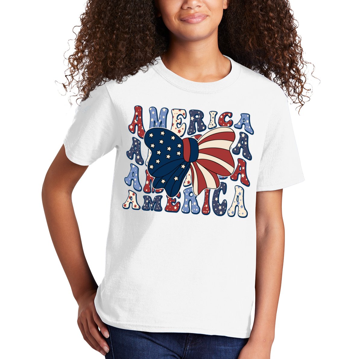 Retro America Bow USA 4th Of July Kids T-Shirt