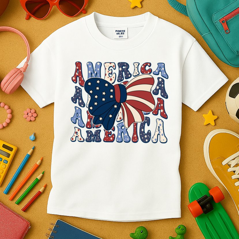 Retro America Bow USA 4th Of July Kids T-Shirt