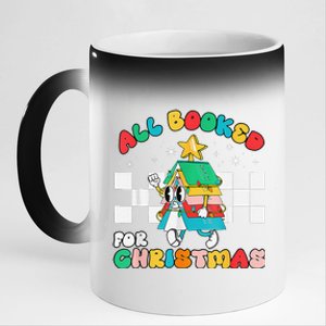 Retro All Booked For Christmas Book Christmas Tree Lights 11oz Black Color Changing Mug