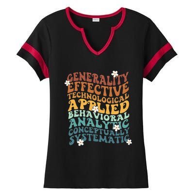 Retro Aba Bcba Pecs 7 Dimensions Of Behavior Aba Therapy Ladies Halftime Notch Neck Tee