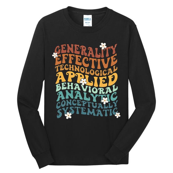 Retro Aba Bcba Pecs 7 Dimensions Of Behavior Aba Therapy Tall Long Sleeve T-Shirt