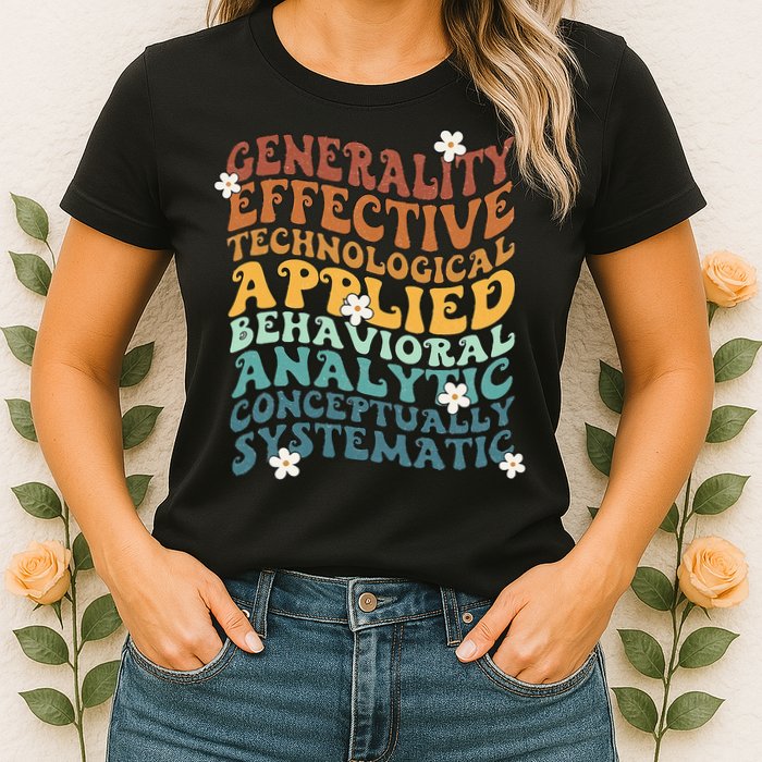 Retro Aba Bcba Pecs 7 Dimensions Of Behavior Aba Therapy Womens T-Shirt