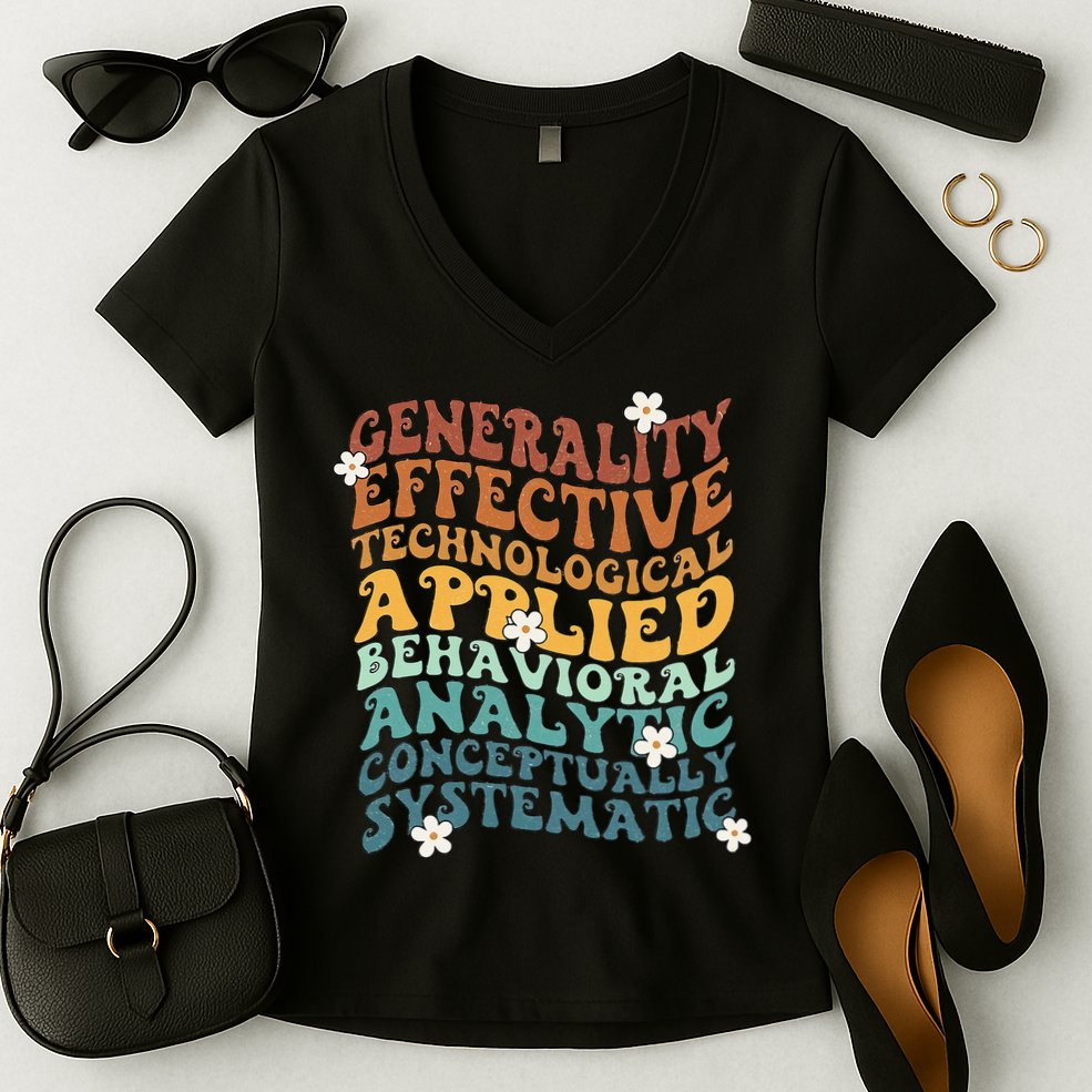 Retro Aba Bcba Pecs 7 Dimensions Of Behavior Aba Therapy Women's V-Neck T-Shirt