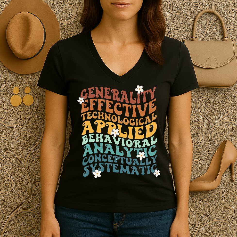 Retro Aba Bcba Pecs 7 Dimensions Of Behavior Aba Therapy Women's V-Neck T-Shirt