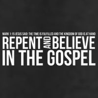 Repent And Believe In The Gospel Christian Bible 7 Panel Mesh Trucker Snapback Hat