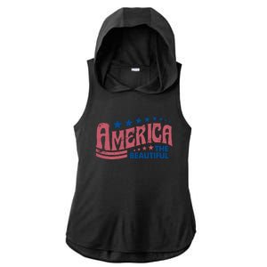 Retro America Beautiful 4th Of July Fourth Of July Patriotic USA Ladies PosiCharge Tri-Blend Wicking Draft Hoodie Tank