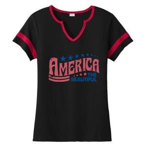 Retro America Beautiful 4th Of July Fourth Of July Patriotic USA Ladies Halftime Notch Neck Tee