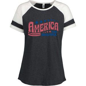 Retro America Beautiful 4th Of July Fourth Of July Patriotic USA Enza Ladies Jersey Colorblock Tee