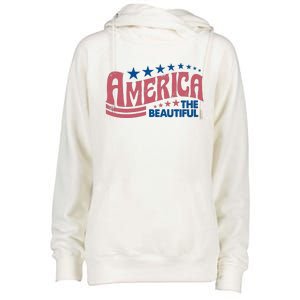 Retro America Beautiful 4th Of July Fourth Of July Patriotic USA Womens Funnel Neck Pullover Hood