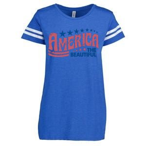 Retro America Beautiful 4th Of July Fourth Of July Patriotic USA Enza Ladies Jersey Football T-Shirt