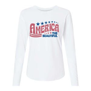 Retro America Beautiful 4th Of July Fourth Of July Patriotic USA Womens Cotton Relaxed Long Sleeve T-Shirt