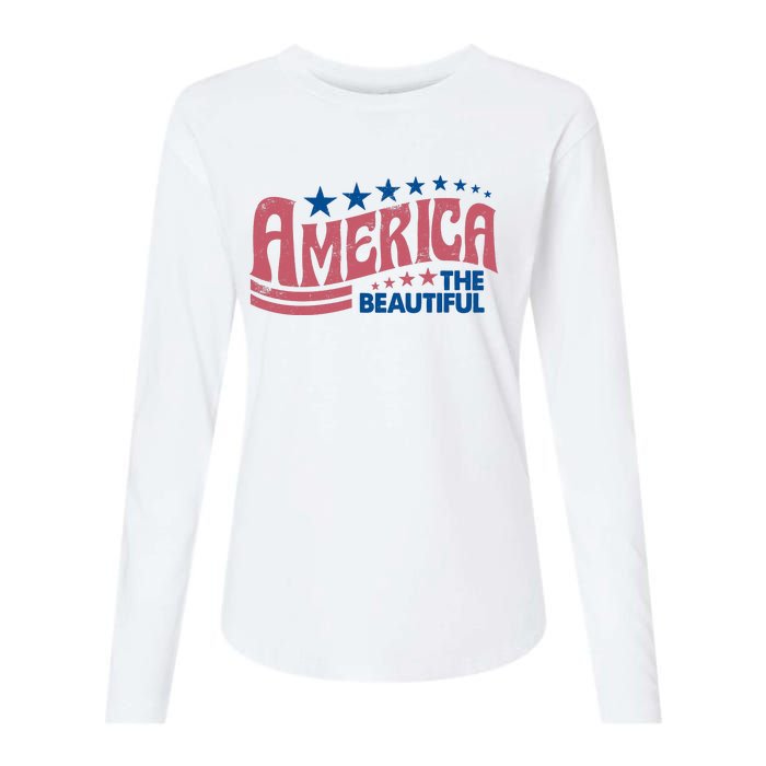 Retro America Beautiful 4th Of July Fourth Of July Patriotic USA Womens Cotton Relaxed Long Sleeve T-Shirt