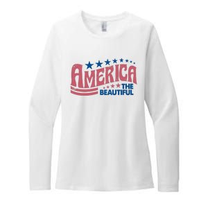 Retro America Beautiful 4th Of July Fourth Of July Patriotic USA Womens CVC Long Sleeve Shirt