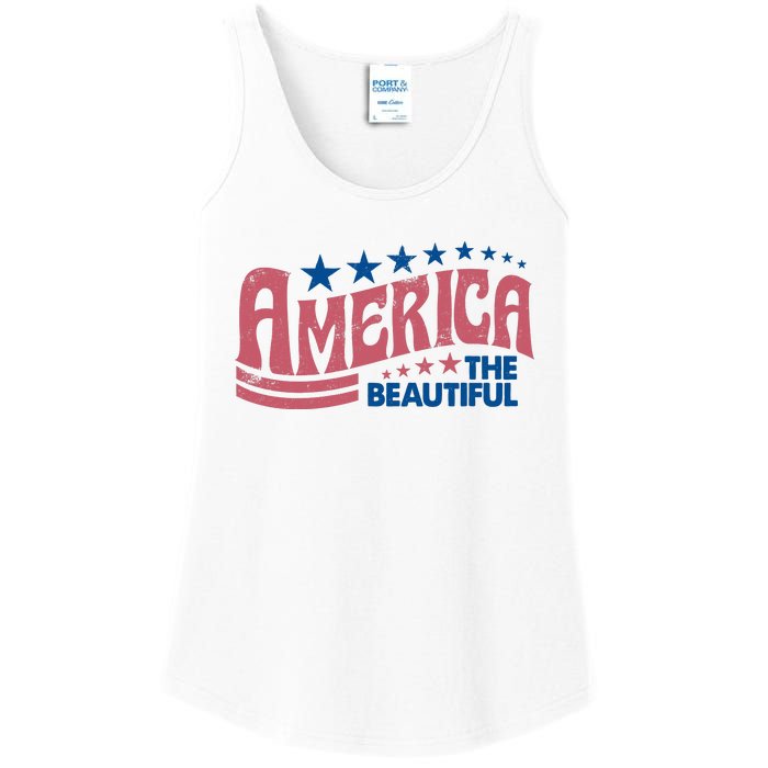 Retro America Beautiful 4th Of July Fourth Of July Patriotic USA Ladies Essential Tank