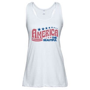 Retro America Beautiful 4th Of July Fourth Of July Patriotic USA Ladies Essential Flowy Tank