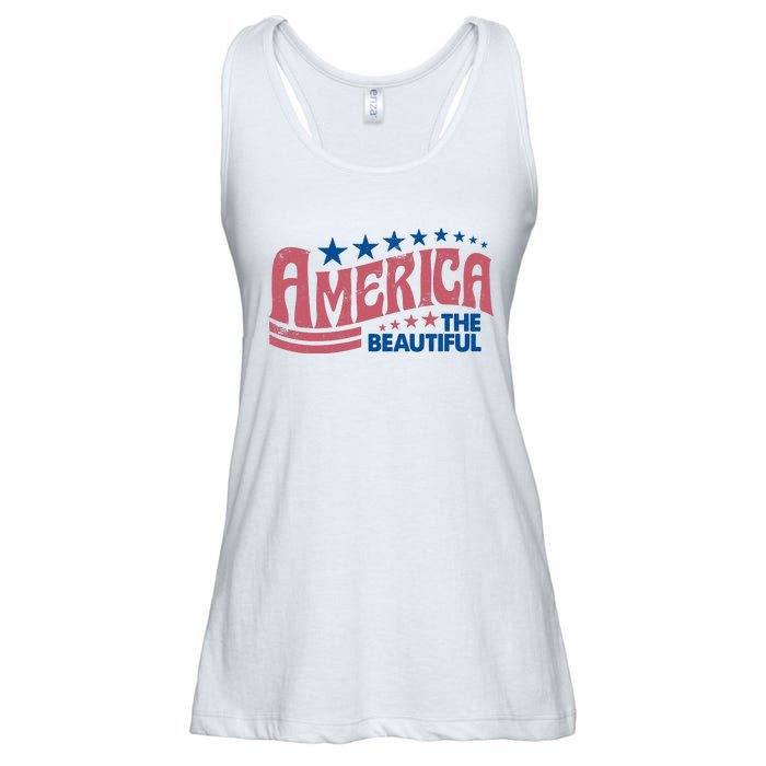 Retro America Beautiful 4th Of July Fourth Of July Patriotic USA Ladies Essential Flowy Tank