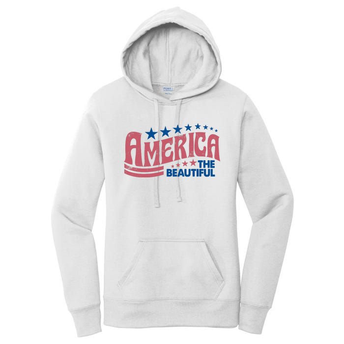 Retro America Beautiful 4th Of July Fourth Of July Patriotic USA Women's Pullover Hoodie