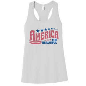 Retro America Beautiful 4th Of July Fourth Of July Patriotic USA Women's Racerback Tank