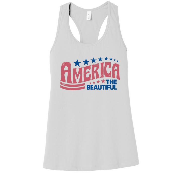 Retro America Beautiful 4th Of July Fourth Of July Patriotic USA Women's Racerback Tank