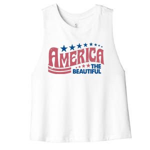 Retro America Beautiful 4th Of July Fourth Of July Patriotic USA Women's Racerback Cropped Tank