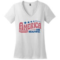 Retro America Beautiful 4th Of July Fourth Of July Patriotic USA Women's V-Neck T-Shirt