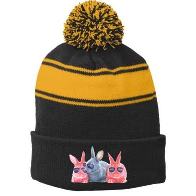 Rabbit Galaxy Cool Stripe Pom Pom Beanie
