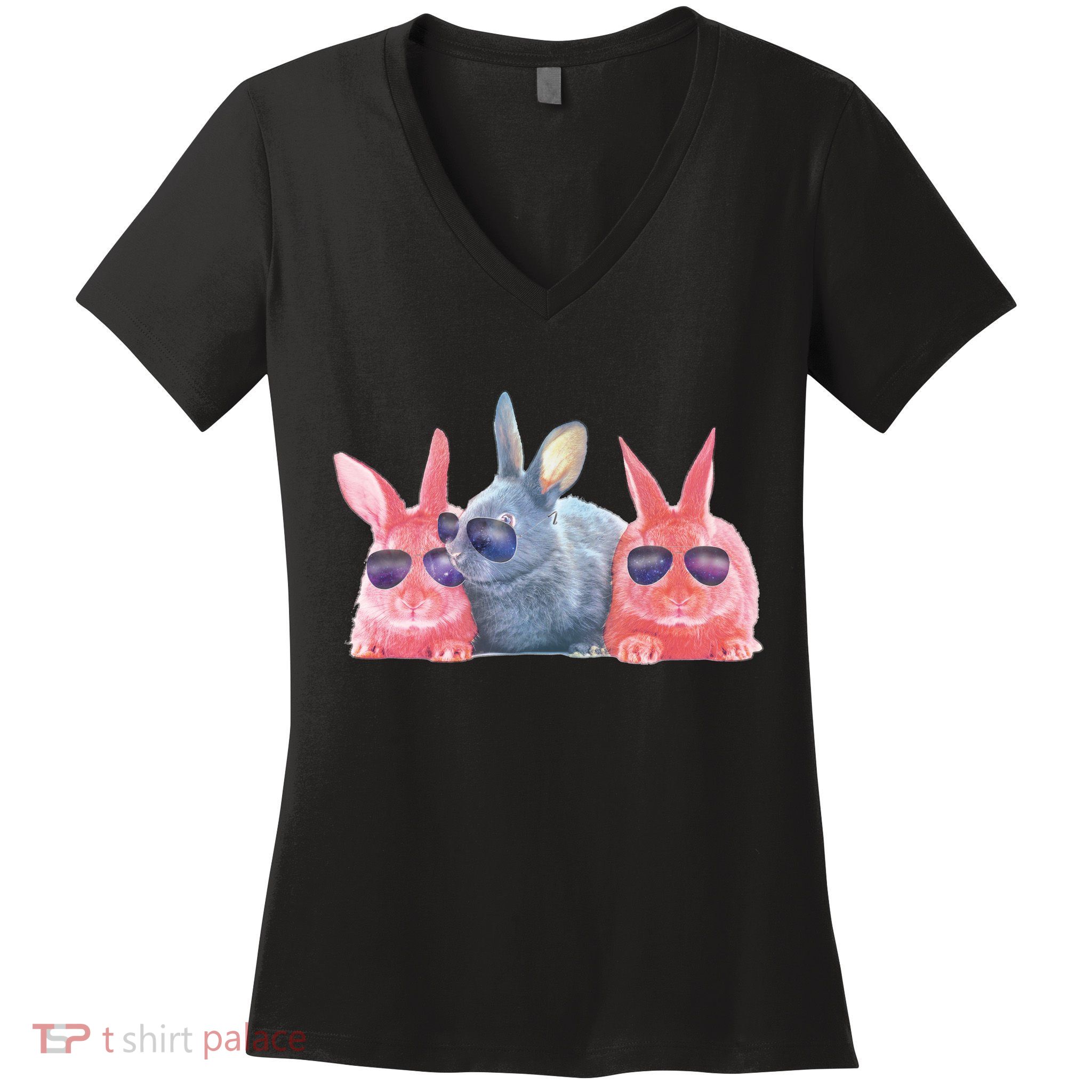 Rabbit Galaxy Cool Women's V-Neck T-Shirt