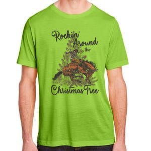 Rockin Around Christmas Tree Cow Retro Xmas Western Rodeo Gift Adult ChromaSoft Performance T-Shirt