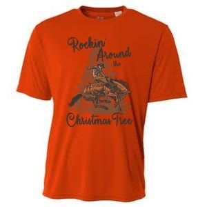 Rockin Around Christmas Tree Cow Retro Xmas Western Rodeo Gift Cooling Performance Crew T-Shirt