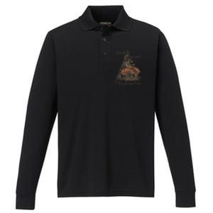 Rockin Around Christmas Tree Cow Retro Xmas Western Rodeo Gift Performance Long Sleeve Polo