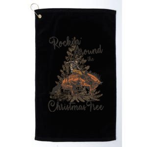 Rockin Around Christmas Tree Cow Retro Xmas Western Rodeo Gift Platinum Collection Golf Towel