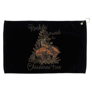 Rockin Around Christmas Tree Cow Retro Xmas Western Rodeo Gift Grommeted Golf Towel