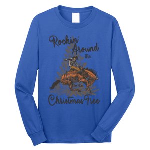 Rockin Around Christmas Tree Cow Retro Xmas Western Rodeo Gift Long Sleeve Shirt