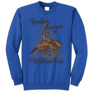 Rockin Around Christmas Tree Cow Retro Xmas Western Rodeo Gift Sweatshirt