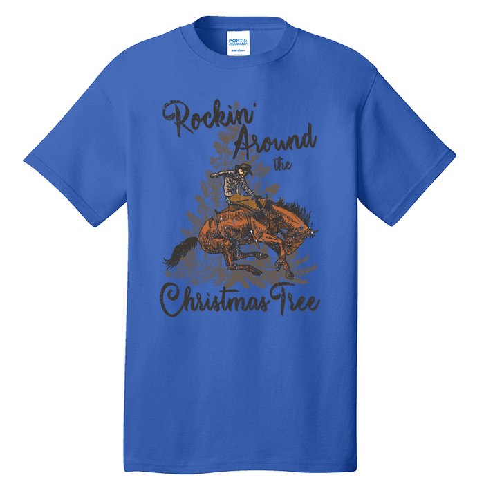 Rockin Around Christmas Tree Cow Retro Xmas Western Rodeo Gift Tall T-Shirt