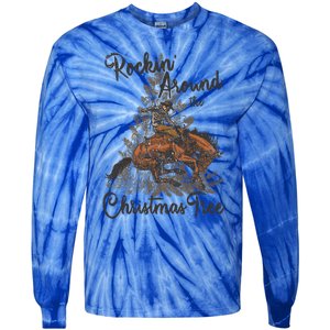 Rockin Around Christmas Tree Cow Retro Xmas Western Rodeo Gift Tie-Dye Long Sleeve Shirt