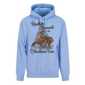 Rockin Around Christmas Tree Cow Retro Xmas Western Rodeo Gift Unisex Surf Hoodie