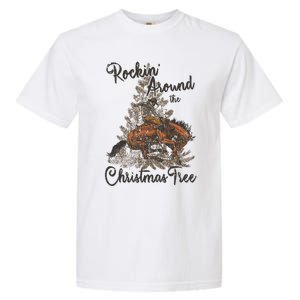 Rockin Around Christmas Tree Cow Retro Xmas Western Rodeo Gift Garment-Dyed Heavyweight T-Shirt