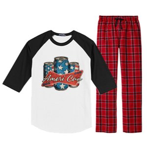 Retro Ameri Can America Flag 4th Of July Independence Day Raglan Sleeve Pajama Set