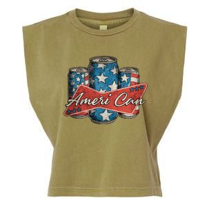 Retro Ameri Can America Flag 4th Of July Independence Day Garment-Dyed Women's Muscle Tee