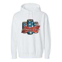 Retro Ameri Can America Flag 4th Of July Independence Day Garment-Dyed Fleece Hoodie