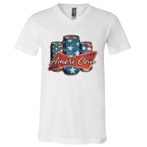 Retro Ameri Can America Flag 4th Of July Independence Day V-Neck T-Shirt