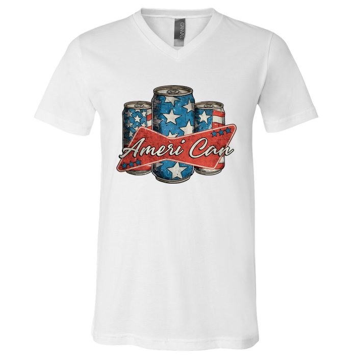 Retro Ameri Can America Flag 4th Of July Independence Day V-Neck T-Shirt