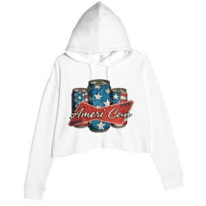 Retro Ameri Can America Flag 4th Of July Independence Day Crop Fleece Hoodie