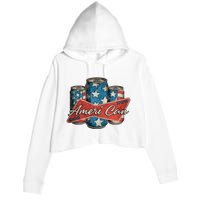 Retro Ameri Can America Flag 4th Of July Independence Day Crop Fleece Hoodie