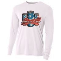 Retro Ameri Can America Flag 4th Of July Independence Day Cooling Performance Long Sleeve Crew