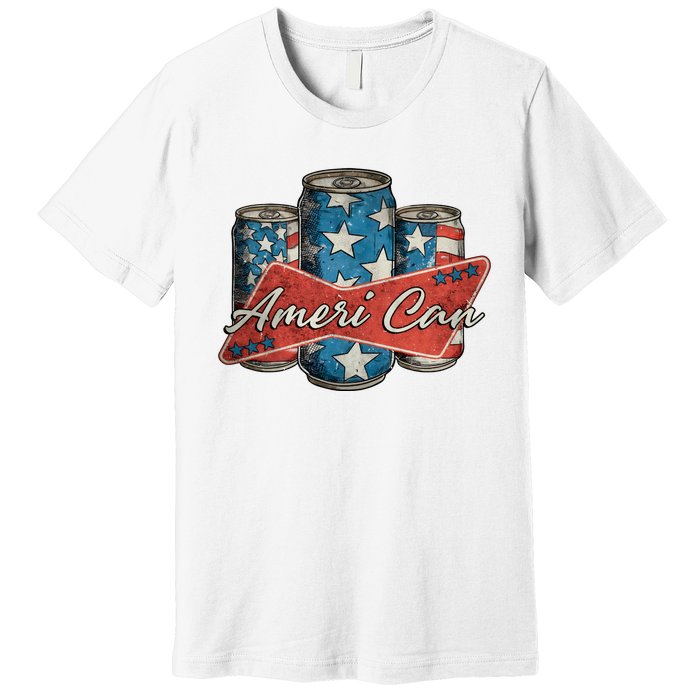 Retro Ameri Can America Flag 4th Of July Independence Day Premium T-Shirt