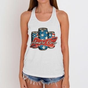 Retro Ameri Can America Flag 4th Of July Independence Day Women's Knotted Racerback Tank